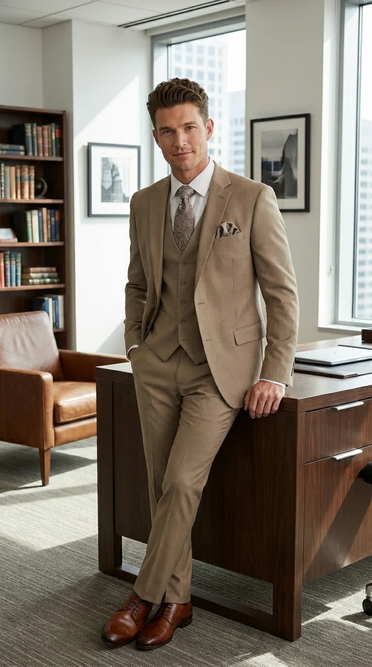 Big And Tall Men's Plus Size Men's Suits For Big Guys Beige - Image 14