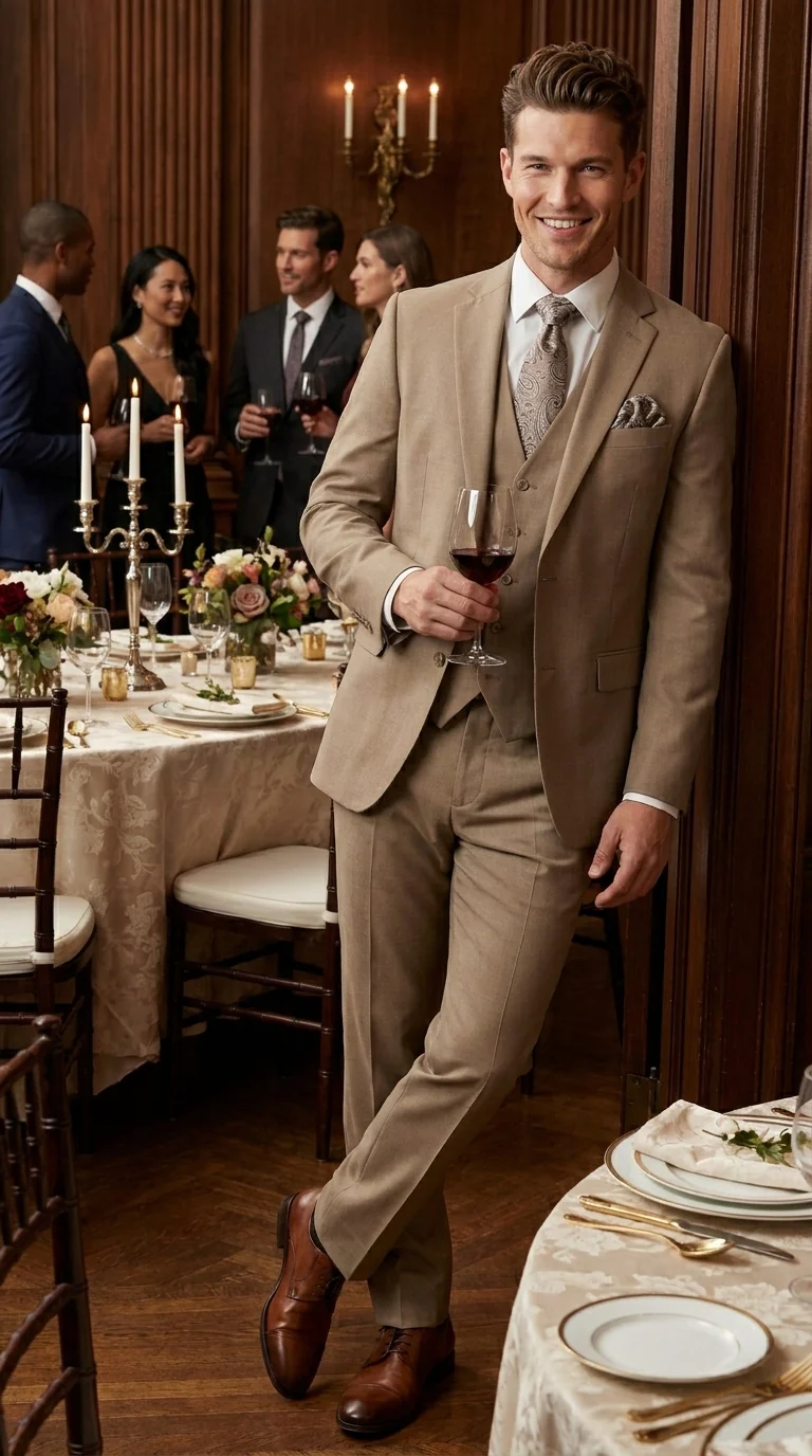 Big And Tall Men's Plus Size Men's Suits For Big Guys Beige - Image 15