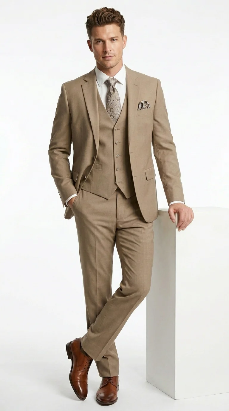 Big And Tall Men's Plus Size Men's Suits For Big Guys Beige - Image 5