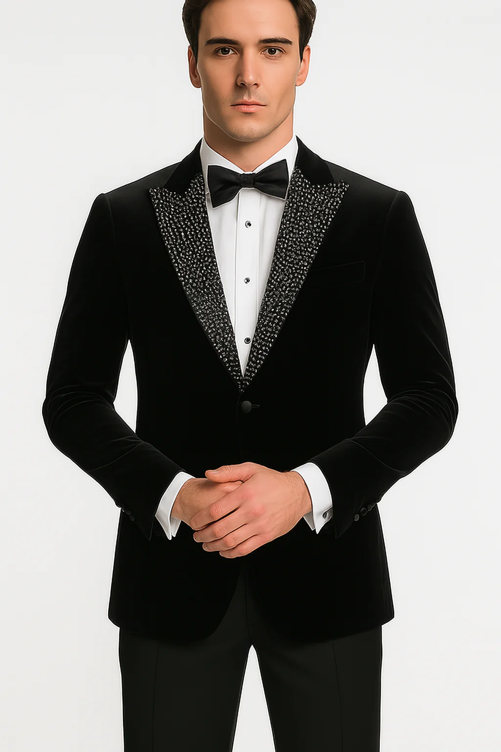 Big and Tall Velvet Blazer in Color Black - Sportcoat Rhinestone sequin-Embedded Stacy Adams - Image 6