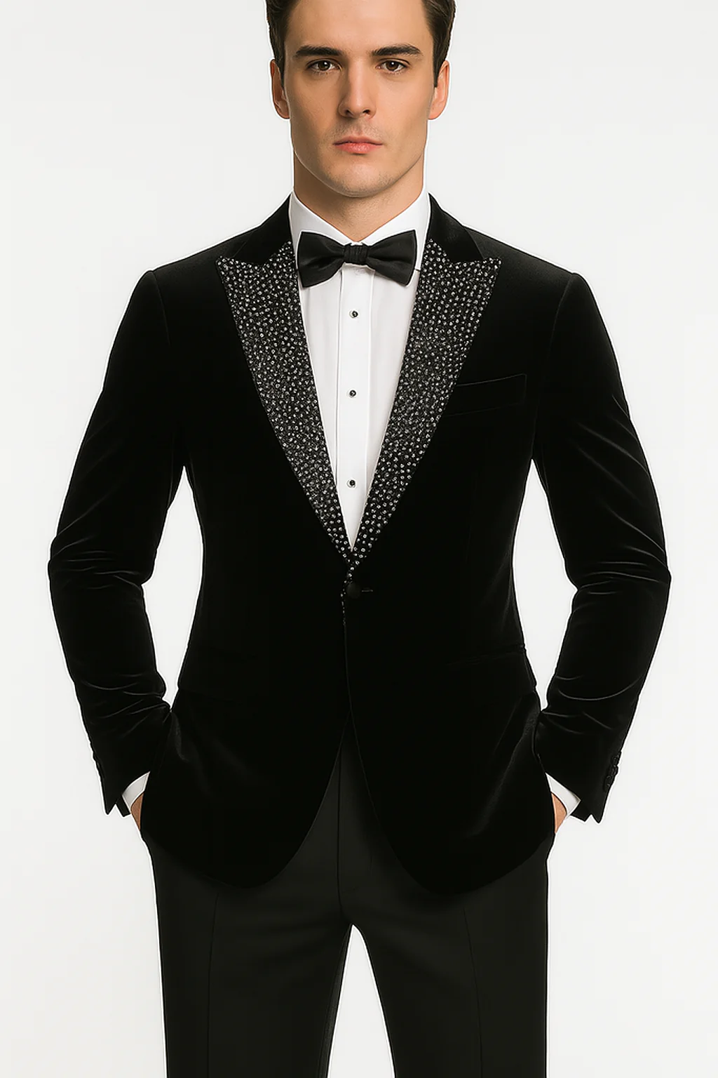 Big and Tall Velvet Blazer in Color Black - Sportcoat Rhinestone sequin-Embedded Stacy Adams - Image 7
