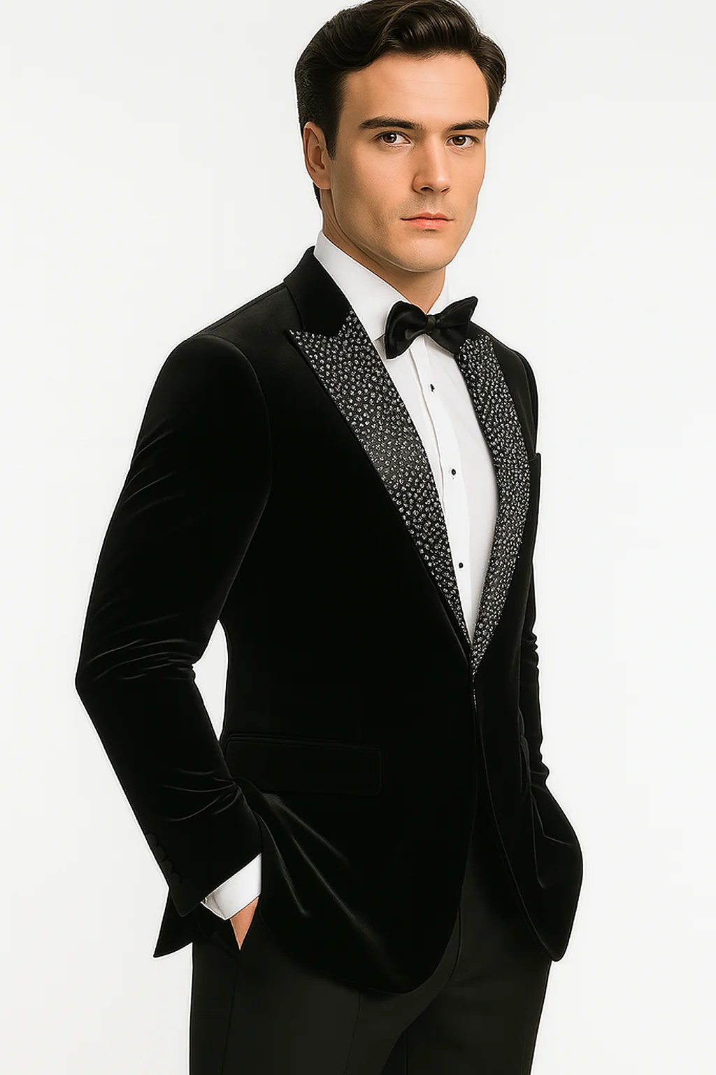 Big and Tall Velvet Blazer in Color Black - Sportcoat Rhinestone sequin-Embedded Stacy Adams - Image 8