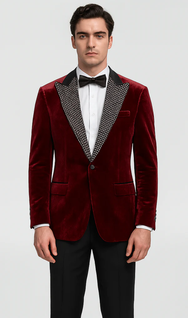 Big and Tall Velvet Blazer in Color Red  - Sportcoat  Rhinestone sequin -Embedded  Stacy Adams