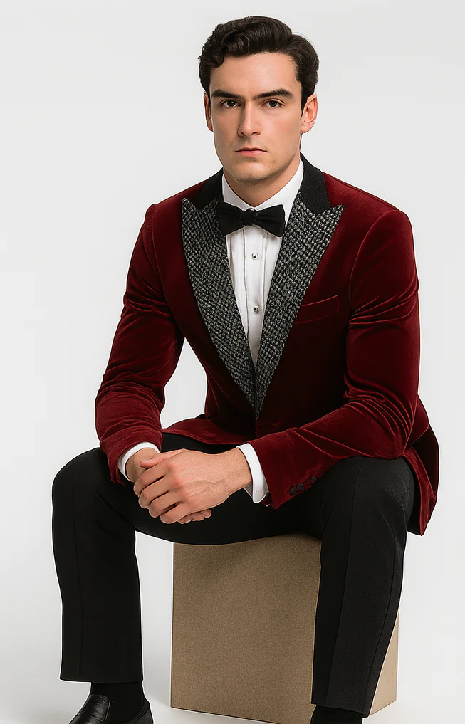 Big and Tall Velvet Blazer in Color Red  - Sportcoat  Rhinestone sequin -Embedded  Stacy Adams - Image 4