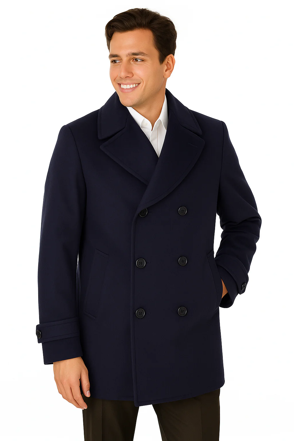 Big & Tall Men's Wool Peacoat - Classic Double Breasted Overcoat - Image 6