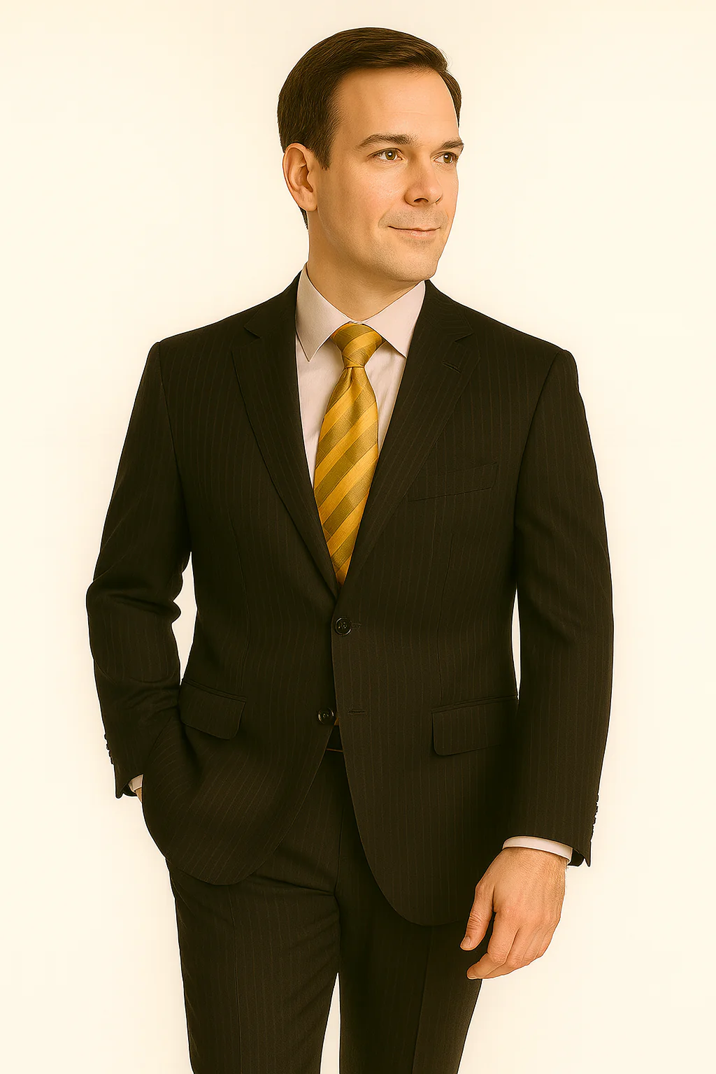 Black Almost Very Dark Gray Wiht Light Gray Pinstripe 100% Worsted Wool Available In 2 Or 3 Buttons Style Regular Classic Cut Cheap Priced Business Suits Clearance Sale - Image 4