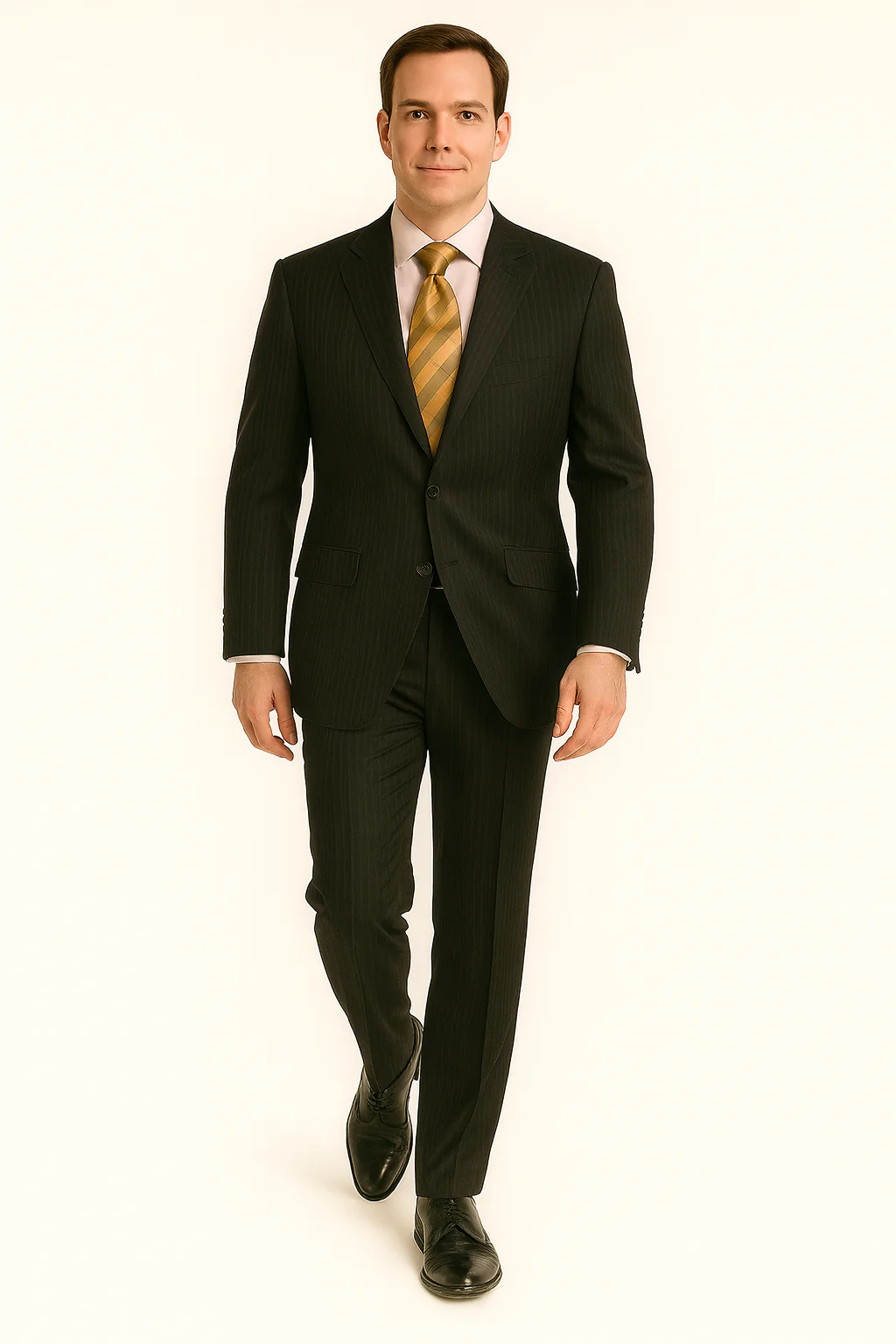 Black Almost Very Dark Gray Wiht Light Gray Pinstripe 100% Worsted Wool Available In 2 Or 3 Buttons Style Regular Classic Cut Cheap Priced Business Suits Clearance Sale - Image 5