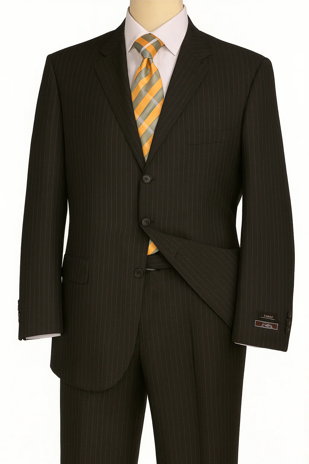 Black Almost Very Dark Gray Wiht Light Gray Pinstripe 100% Worsted Wool Available In 2 Or 3 Buttons Style Regular Classic Cut Cheap Priced Business Suits Clearance Sale - Image 9