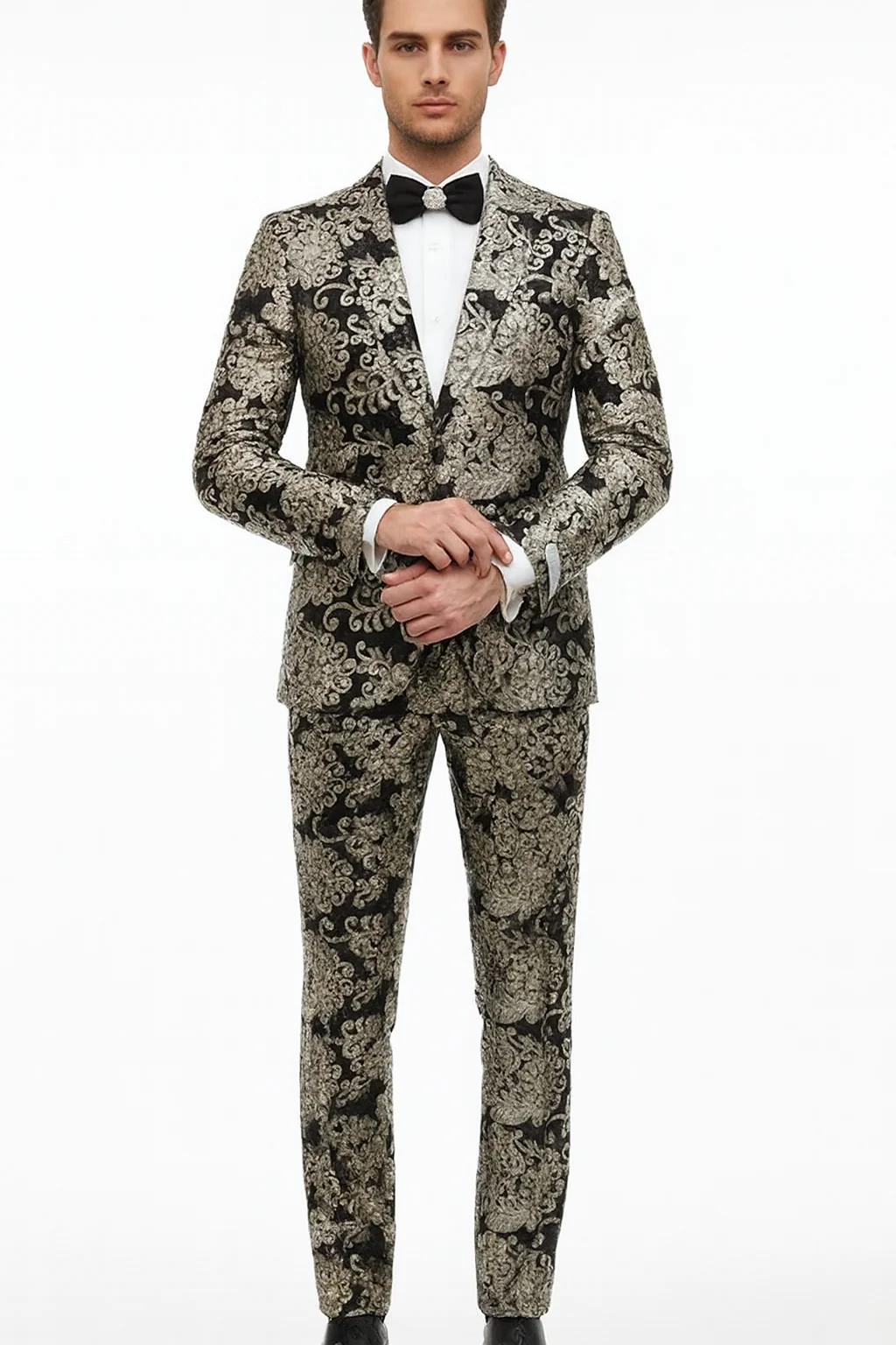 Black and Gold and Silver Sequin Suit - Shiny Prom Tuxedo Slim Fit Suit - Image 6