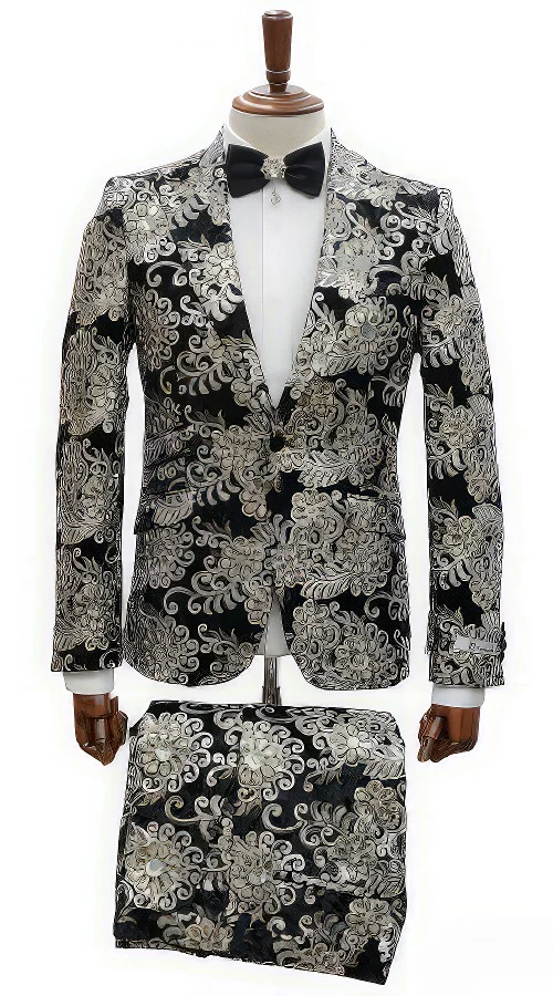 Black and Gold and Silver Sequin Suit - Shiny Prom Tuxedo Slim Fit Suit - Image 9