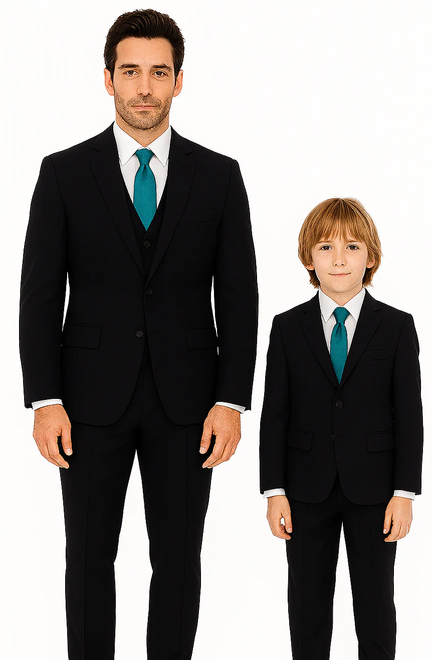 Black and Navy Glen Plaid Pattern ~ Dad And Son Matching Suit - Image 2