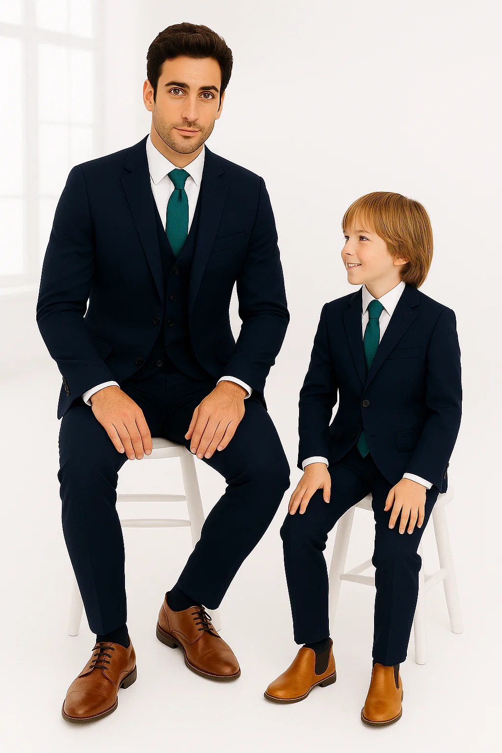 Black and Navy Glen Plaid Pattern ~ Dad And Son Matching Suit - Image 9