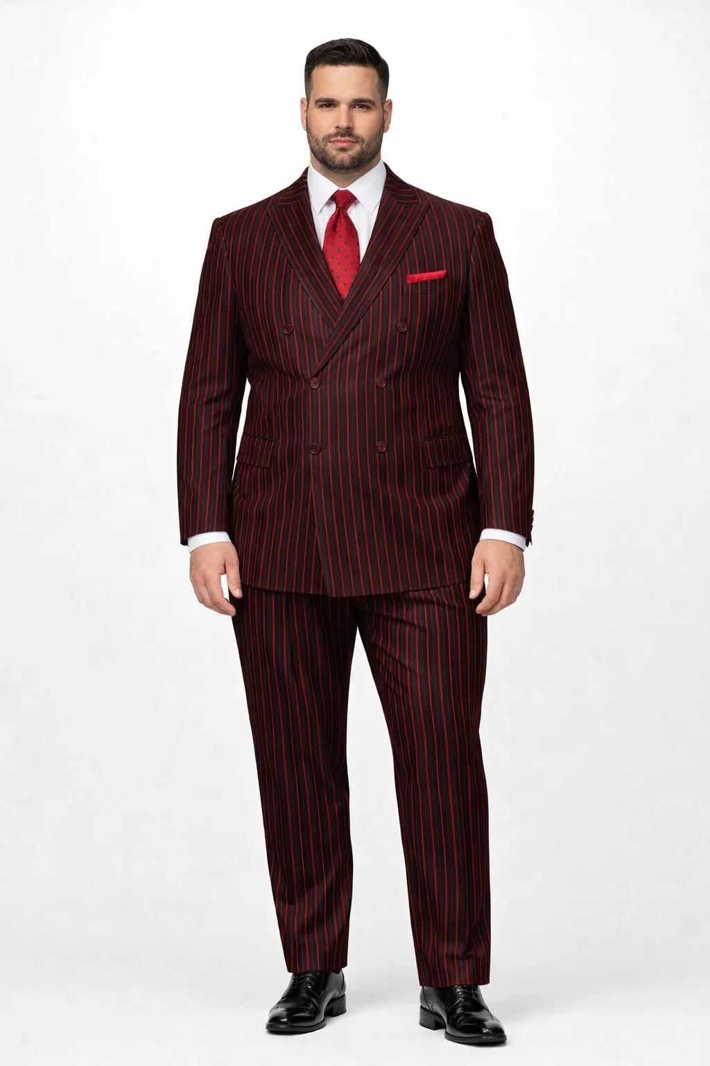 Black and Red Pinstripe Double breasted Suit - 100% Wool Modern Fit Side Vents by Statement brand - Image 6