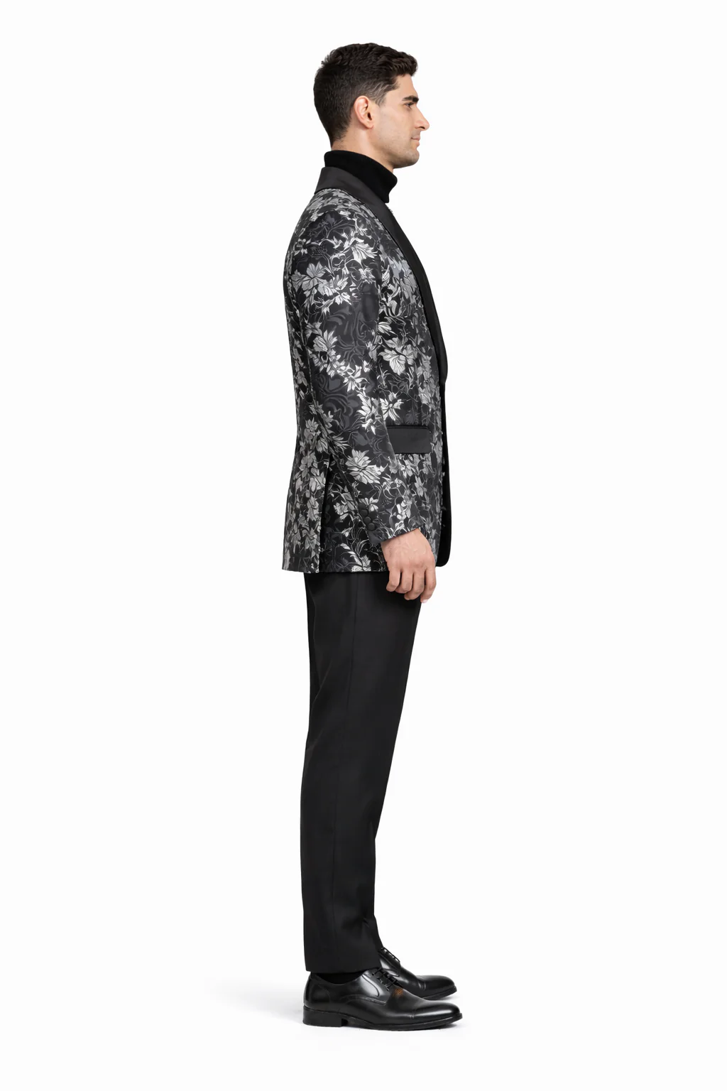 Black And Silver Blazer - Paisley Black And White Tuxedo With Matching Bowtie - Image 3