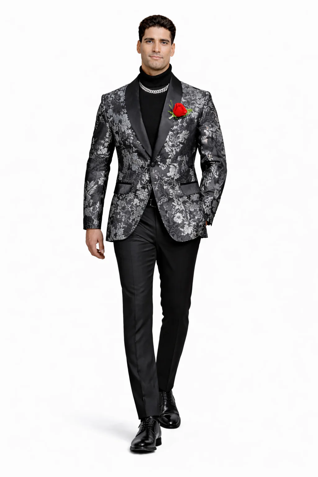 Black And Silver Blazer - Paisley Black And White Tuxedo With Matching Bowtie - Image 4