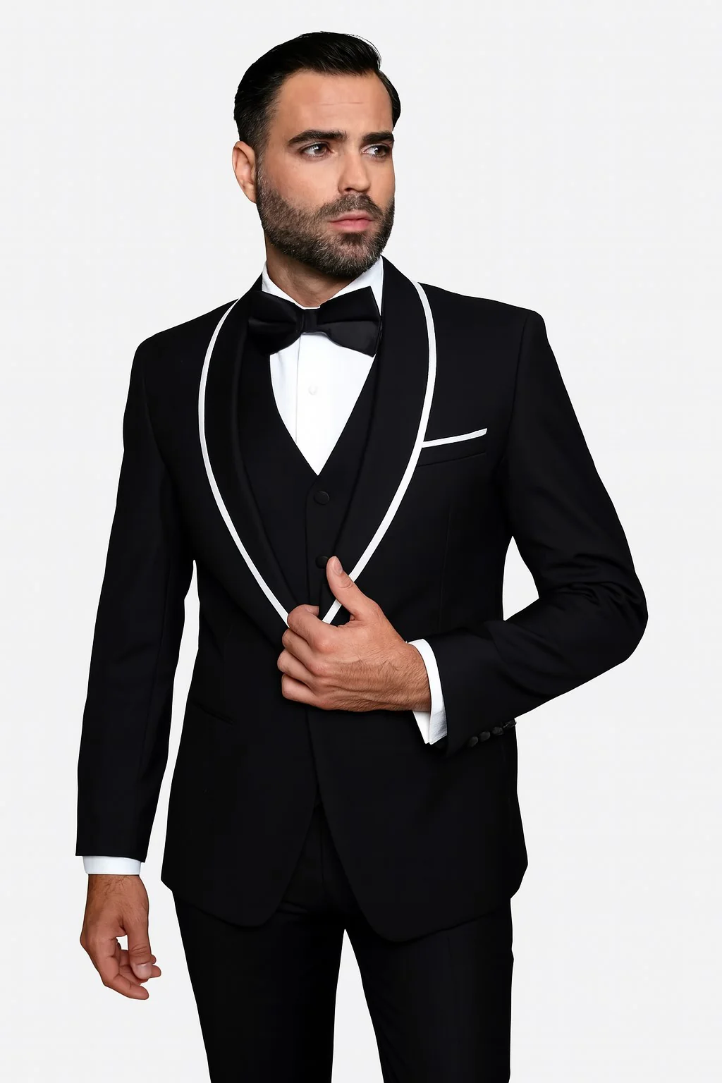 Black And White Trim Tuxedo Or Black And Black Trim Vested Suit - Weddings - Prom Tuxedo - Image 2