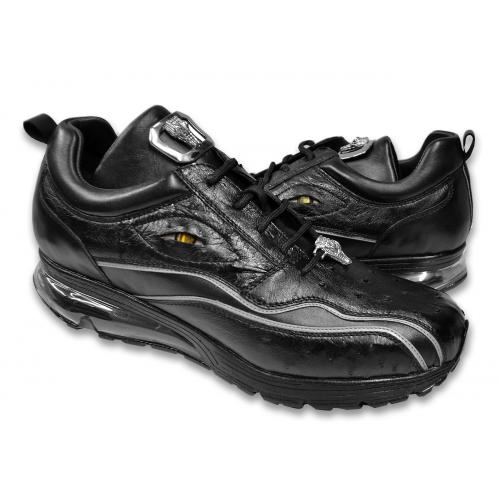 Belvedere Rexy III Ostrich & Calfskin Leather Platform Sneakers in Black - Image 2