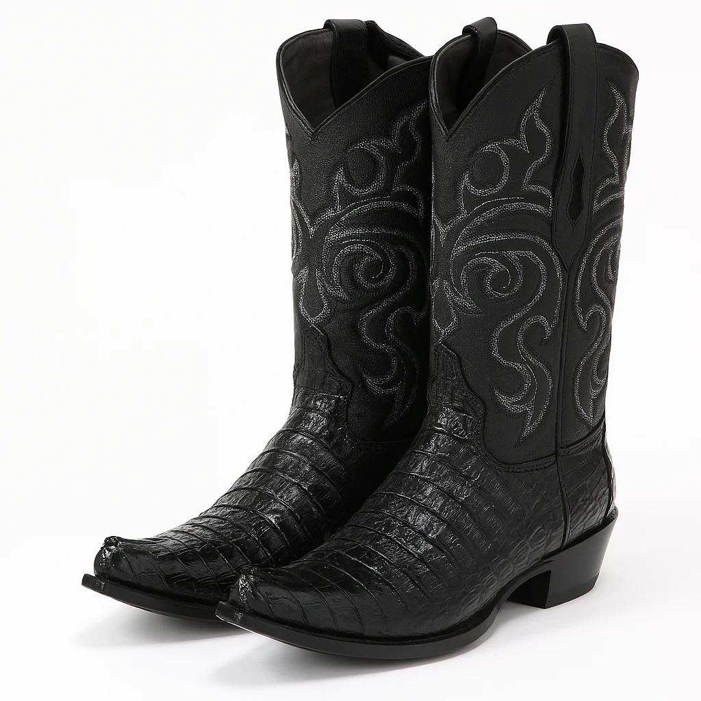 Black Caiman Tail Snip Toe Cowboy Boot - Image 2