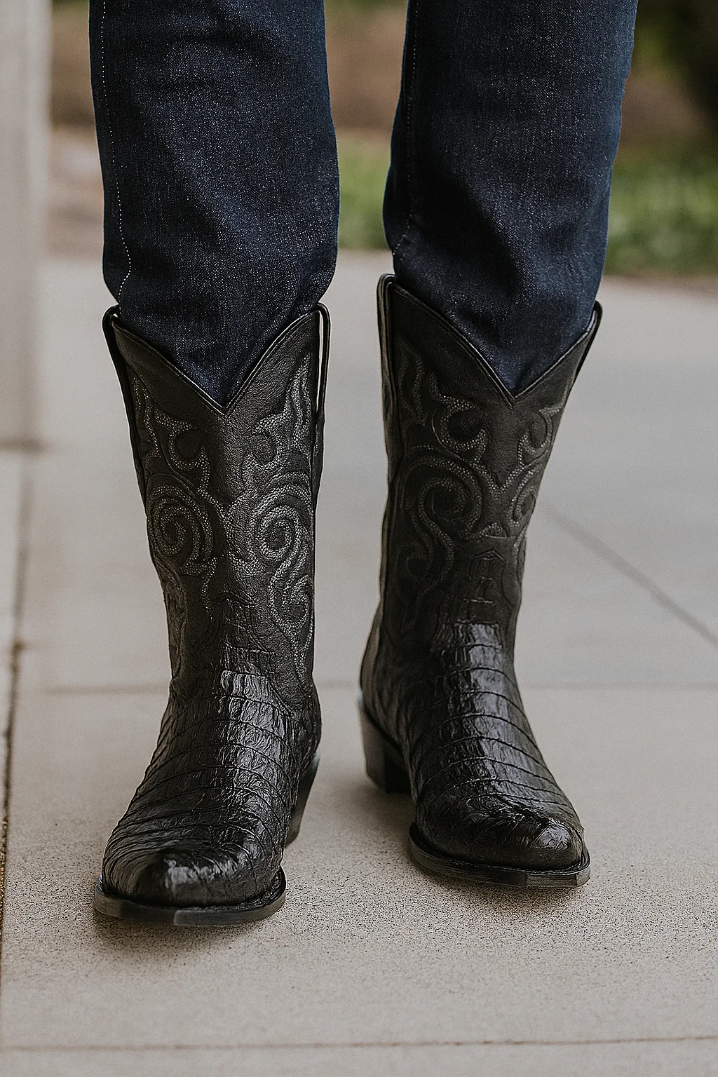 Black Caiman Tail Snip Toe Cowboy Boot - Image 3