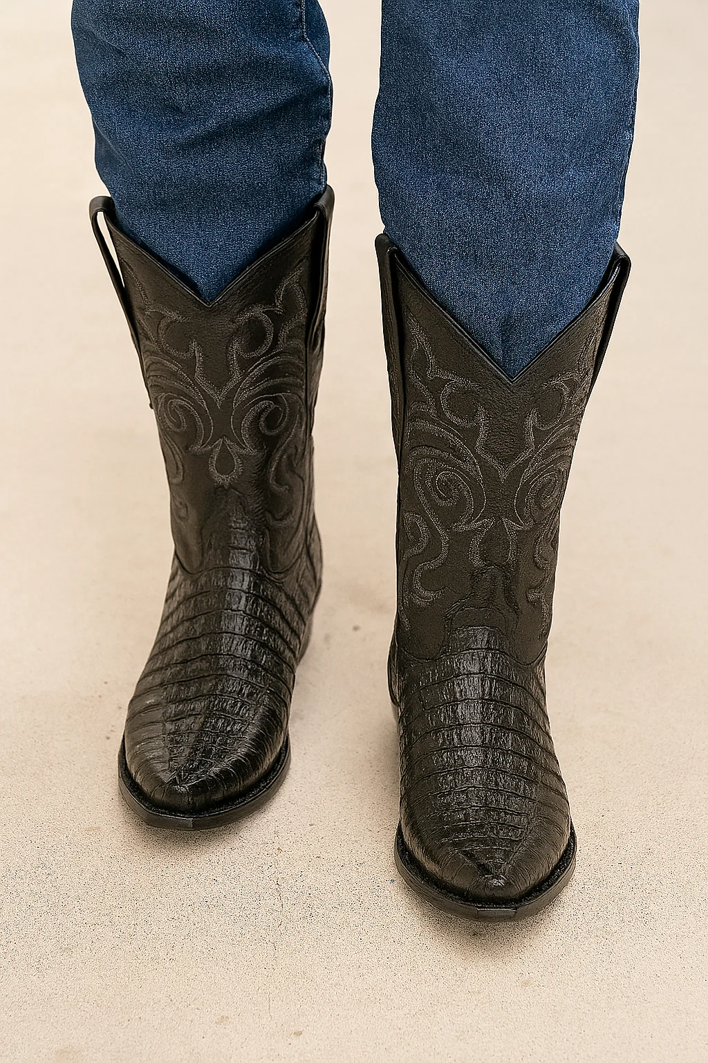 Black Caiman Tail Snip Toe Cowboy Boot - Image 4