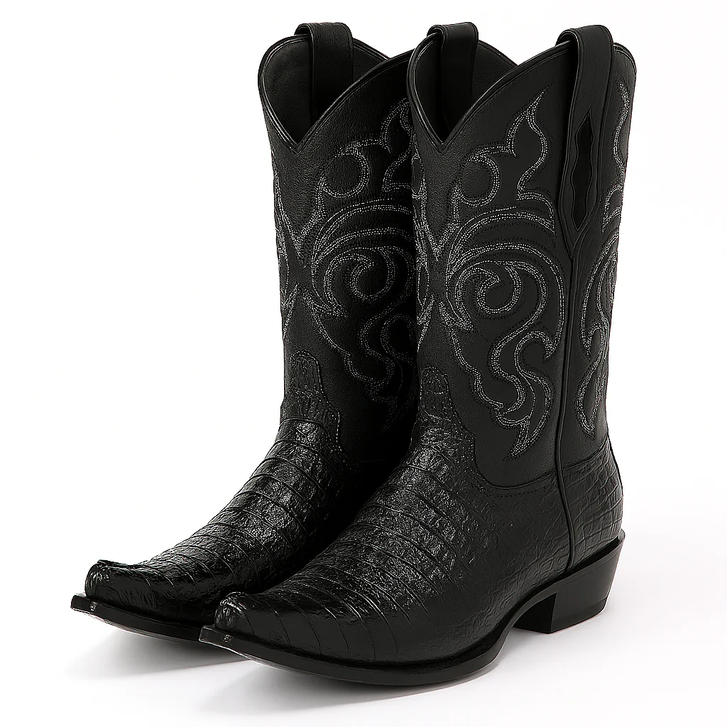 Black Caiman Tail Snip Toe Cowboy Boot - Image 5
