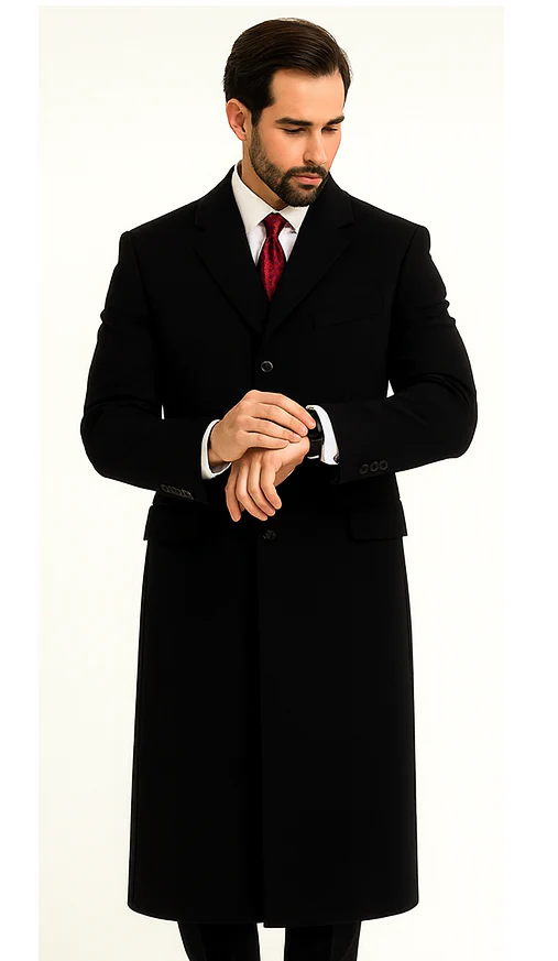 Black Cashmere Chesterfield Overcoat – 1920s Full Length Topcoat - Image 3