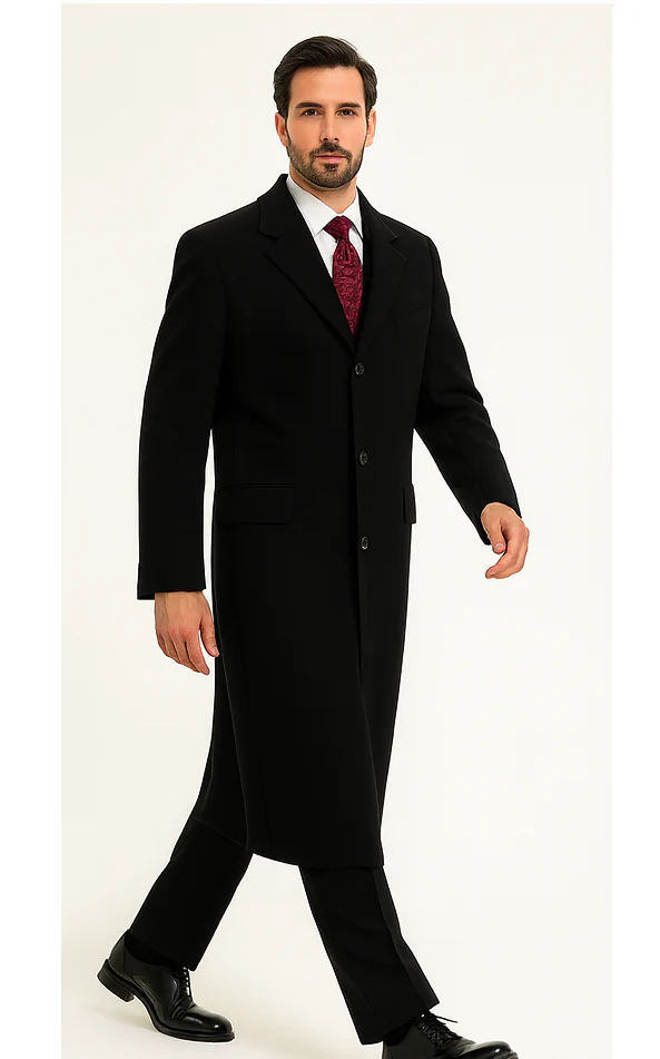 Black Cashmere Chesterfield Overcoat – 1920s Full Length Topcoat - Image 4