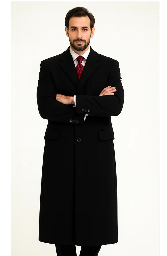Black Cashmere Chesterfield Overcoat – 1920s Full Length Topcoat - Image 5