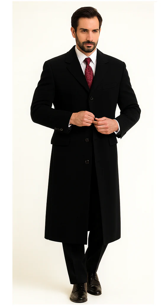 Black Cashmere Chesterfield Overcoat – 1920s Full Length Topcoat - Image 7