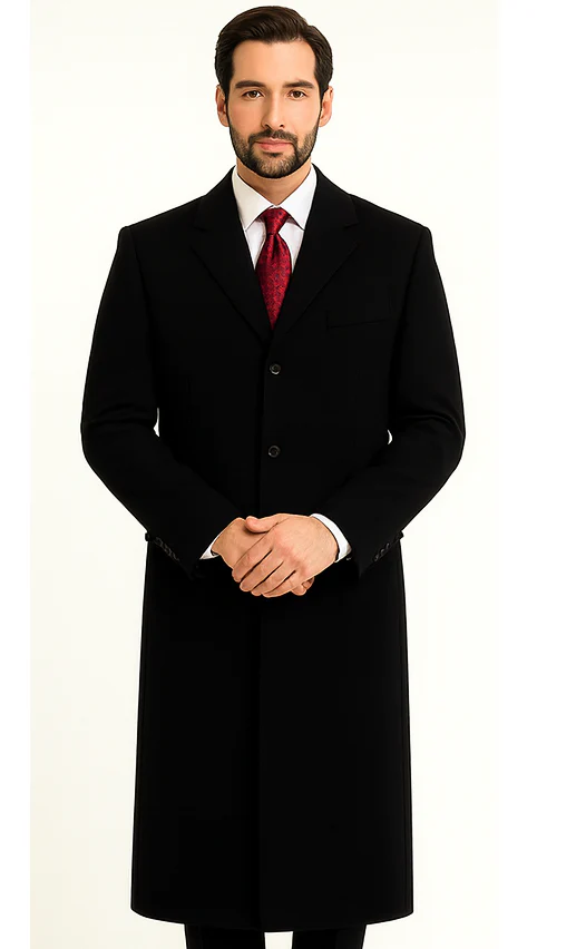 Black Cashmere Chesterfield Overcoat – 1920s Full Length Topcoat - Image 8
