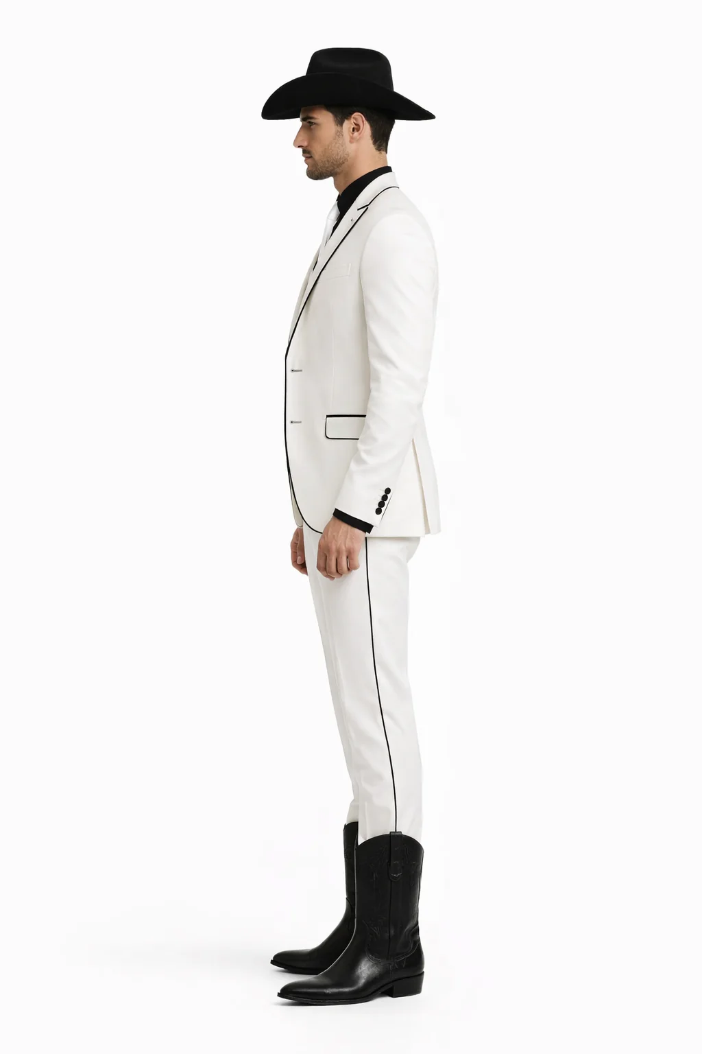 Black Lapel Two Toned Men'S 2 Buttons 3 Piece Church Suit White Tuxedo With Black Trim - Three Piece Suit - Image 3