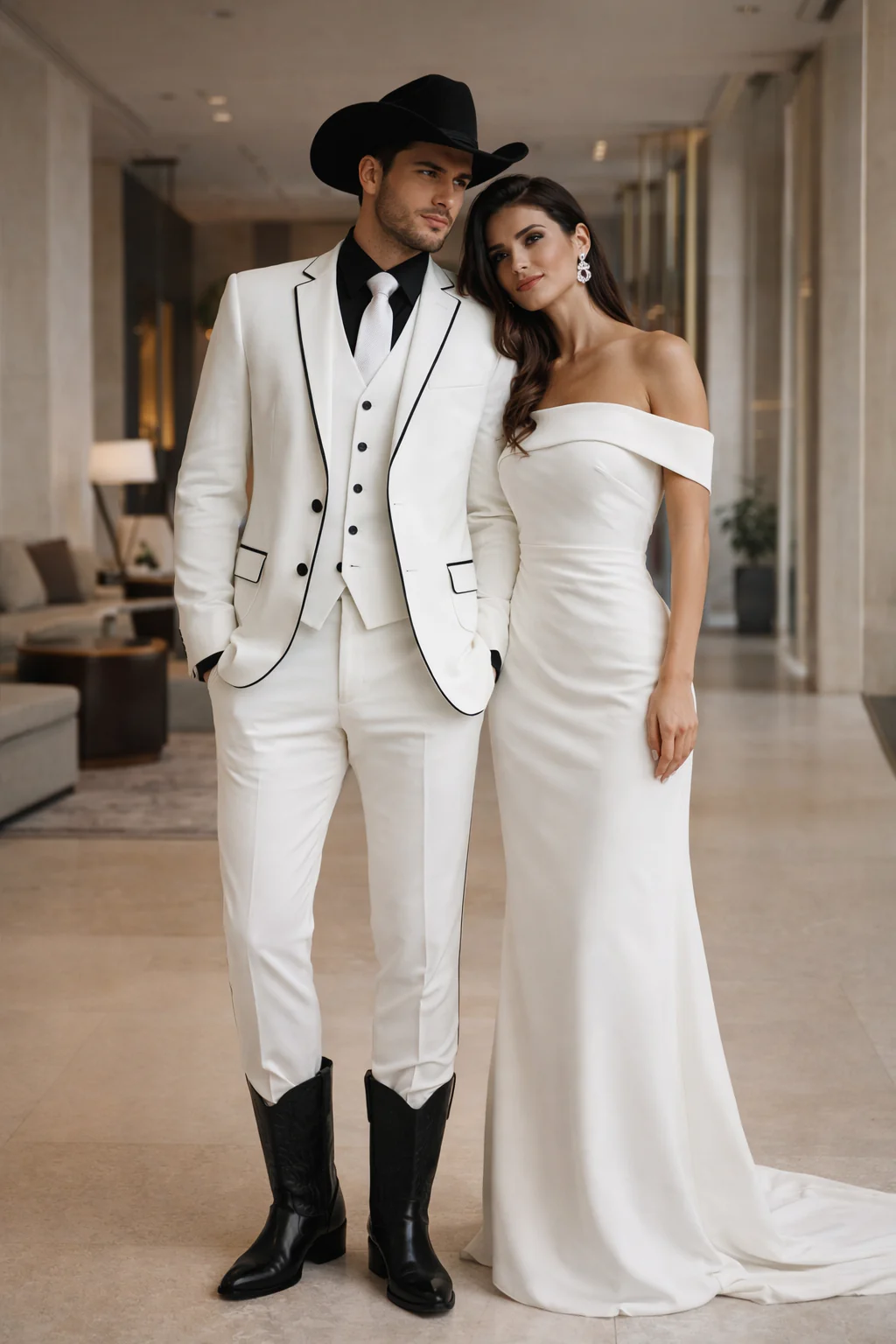 Black Lapel Two Toned Men'S 2 Buttons 3 Piece Church Suit White Tuxedo With Black Trim - Three Piece Suit - Image 6