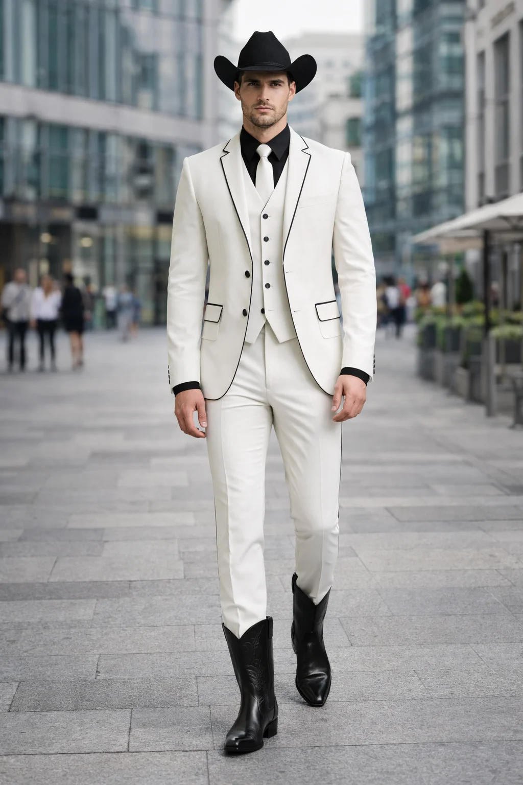 Black Lapel Two Toned Men'S 2 Buttons 3 Piece Church Suit White Tuxedo With Black Trim - Three Piece Suit - Image 8