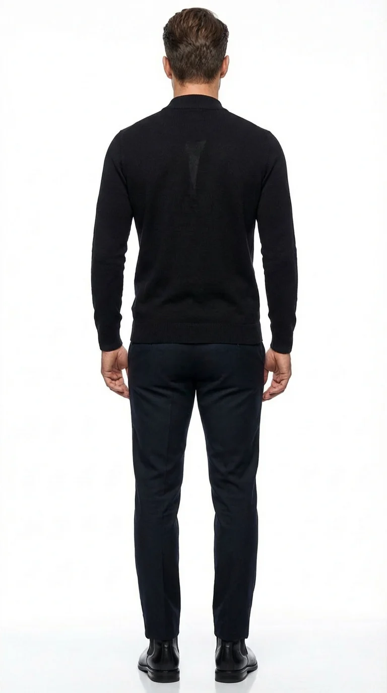Black mock neck sweater pullover for men – cotton blend long sleeve knit - Image 10