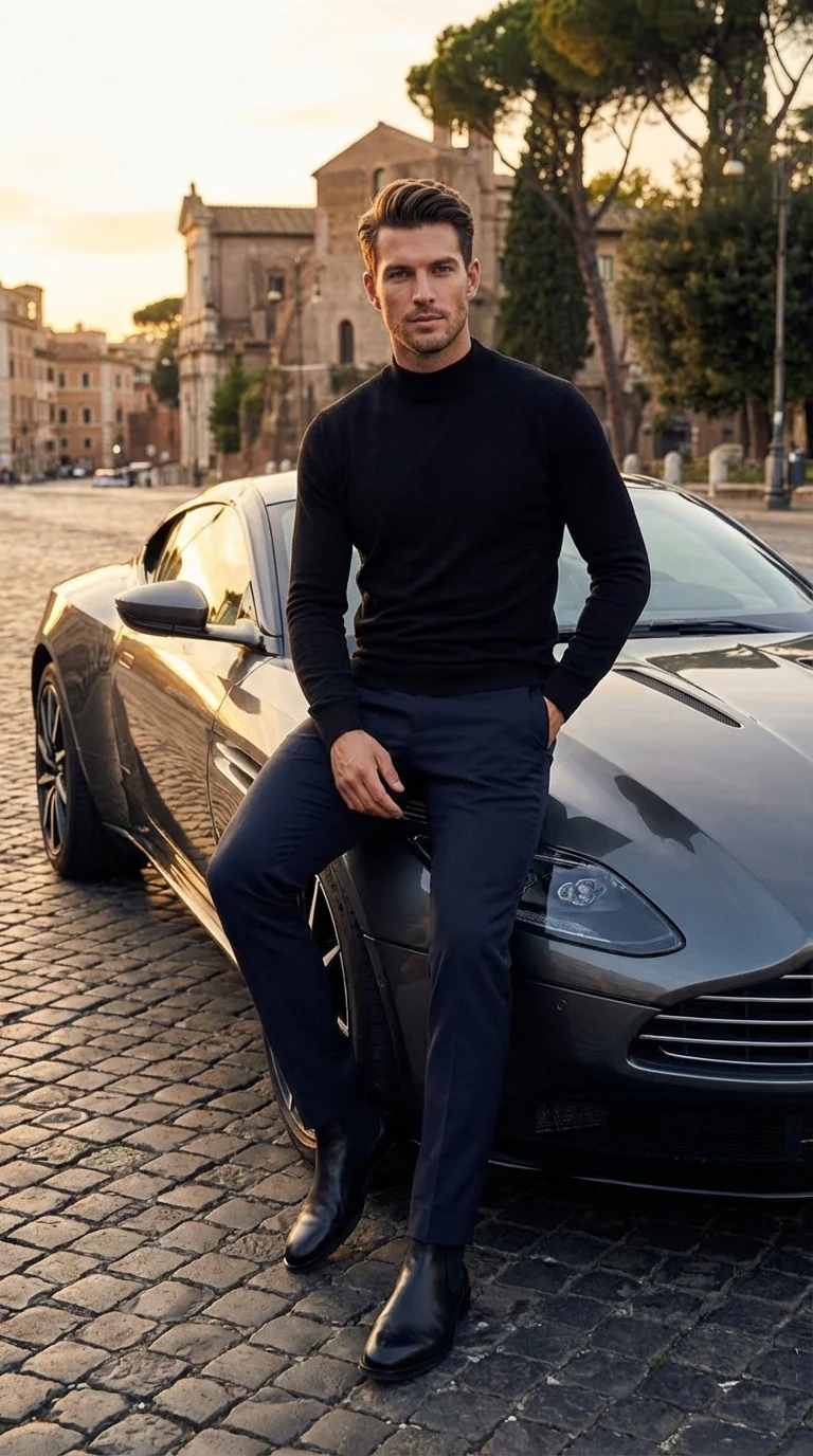 Black mock neck sweater pullover for men – cotton blend long sleeve knit - Image 4