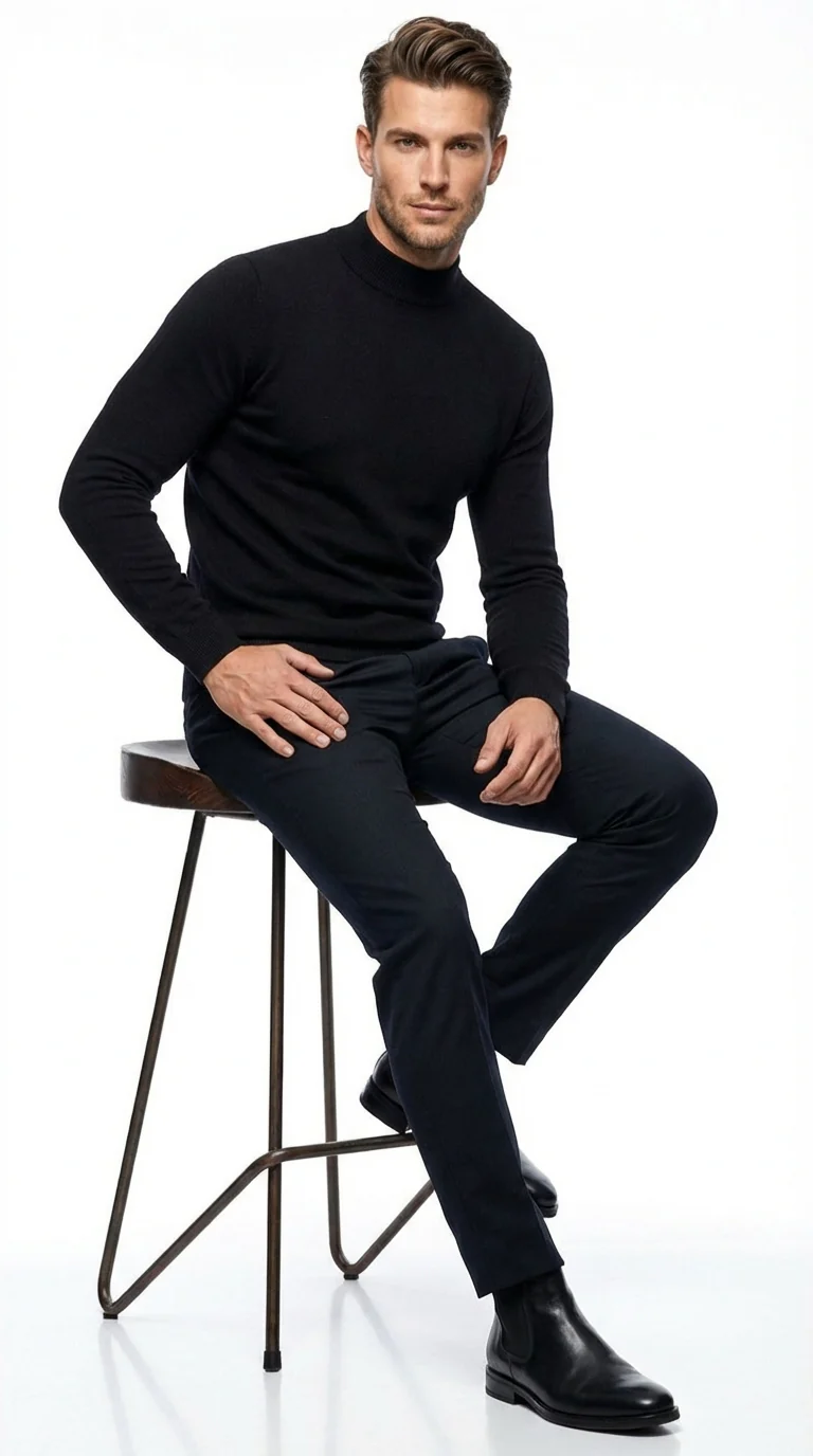 Black mock neck sweater pullover for men – cotton blend long sleeve knit - Image 8