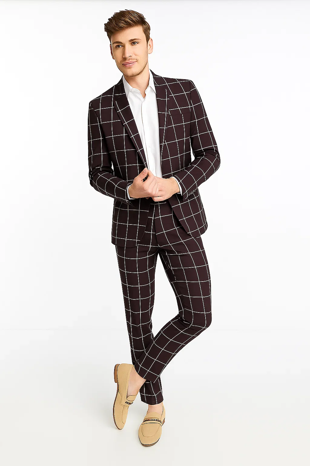 Black Plaid Suit - Black and Bold White Windowpane Suit - 2 Button Suit - Image 5