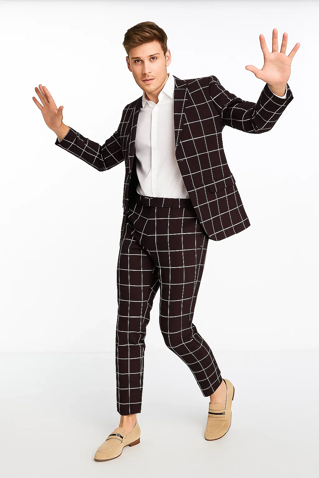 Black Plaid Suit - Black and Bold White Windowpane Suit - 2 Button Suit - Image 7