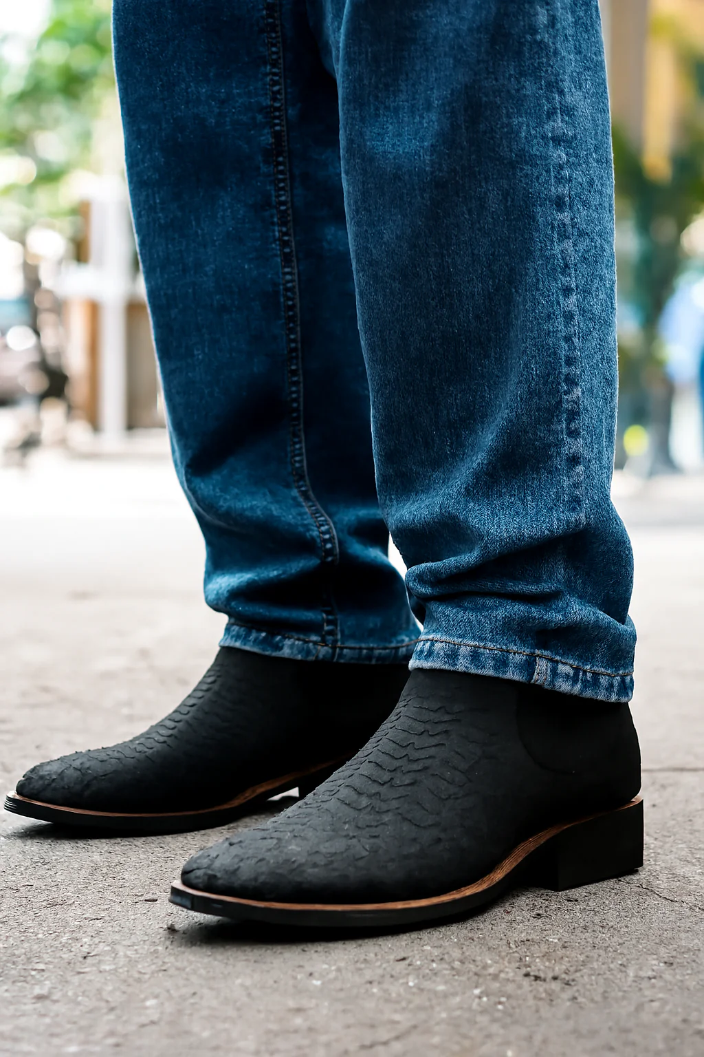 Black Python Print Short Cowboy Boots - Image 3