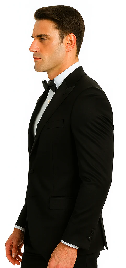Black Satin Shiny Metallic Flashy with Sheen 3 Piece Skinny Fit Tazzio Men's Suit with Peak Lapel Jacket - Image 8