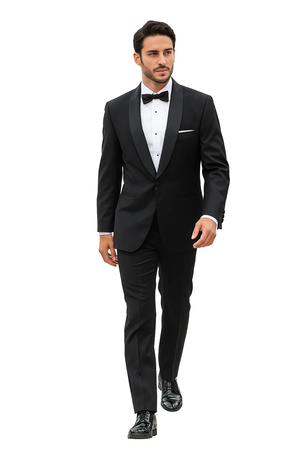 Black Single Button, Shawl Collar Tuxedo Jacket And Pants With Besom Pocket - Image 3