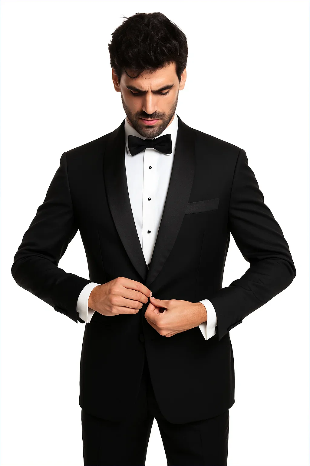 Black Single Button, Shawl Collar Tuxedo Jacket And Pants With Besom Pocket - Image 5