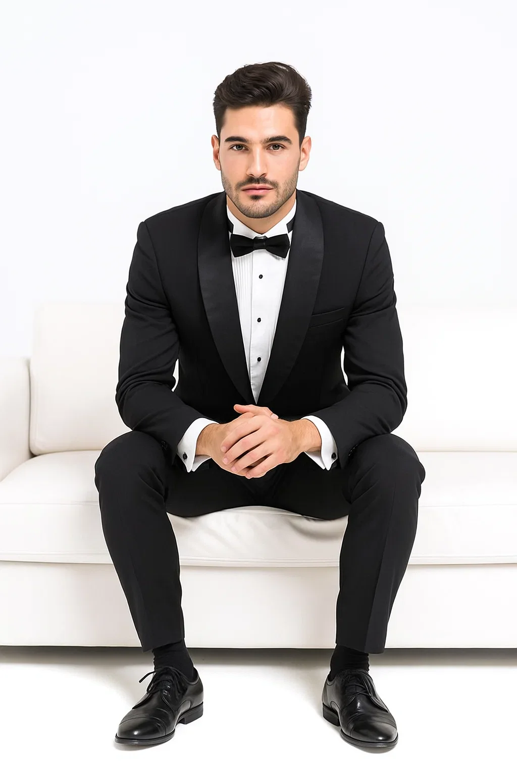 Black Single Button, Shawl Collar Tuxedo Jacket And Pants With Besom Pocket - Image 6