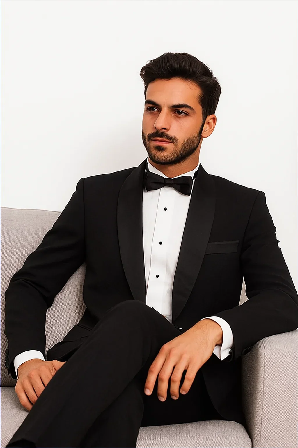 Black Single Button, Shawl Collar Tuxedo Jacket And Pants With Besom Pocket - Image 7