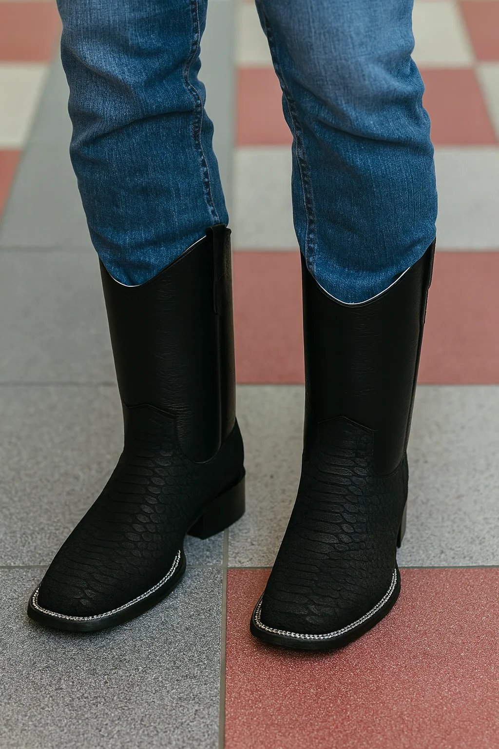 Black Square Toe Snake Print Boots by La Sierra Boots - Image 2