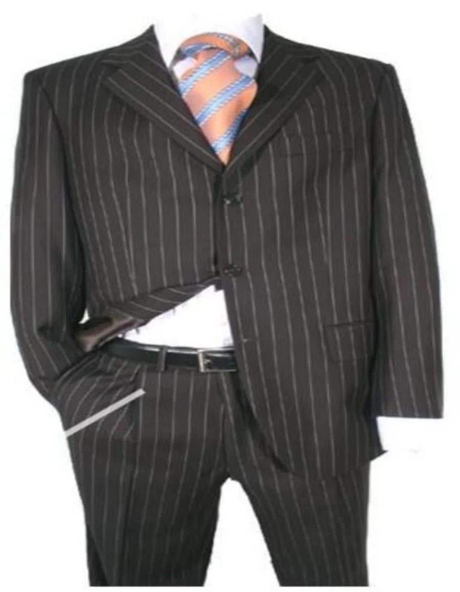 Black Super 120'S Super Fine Rayon Fabric Chalk Bold Pinstripes 1920'S 30'S Fashion Look Available In 2 Or 3 Button Style Regular Classic Cut