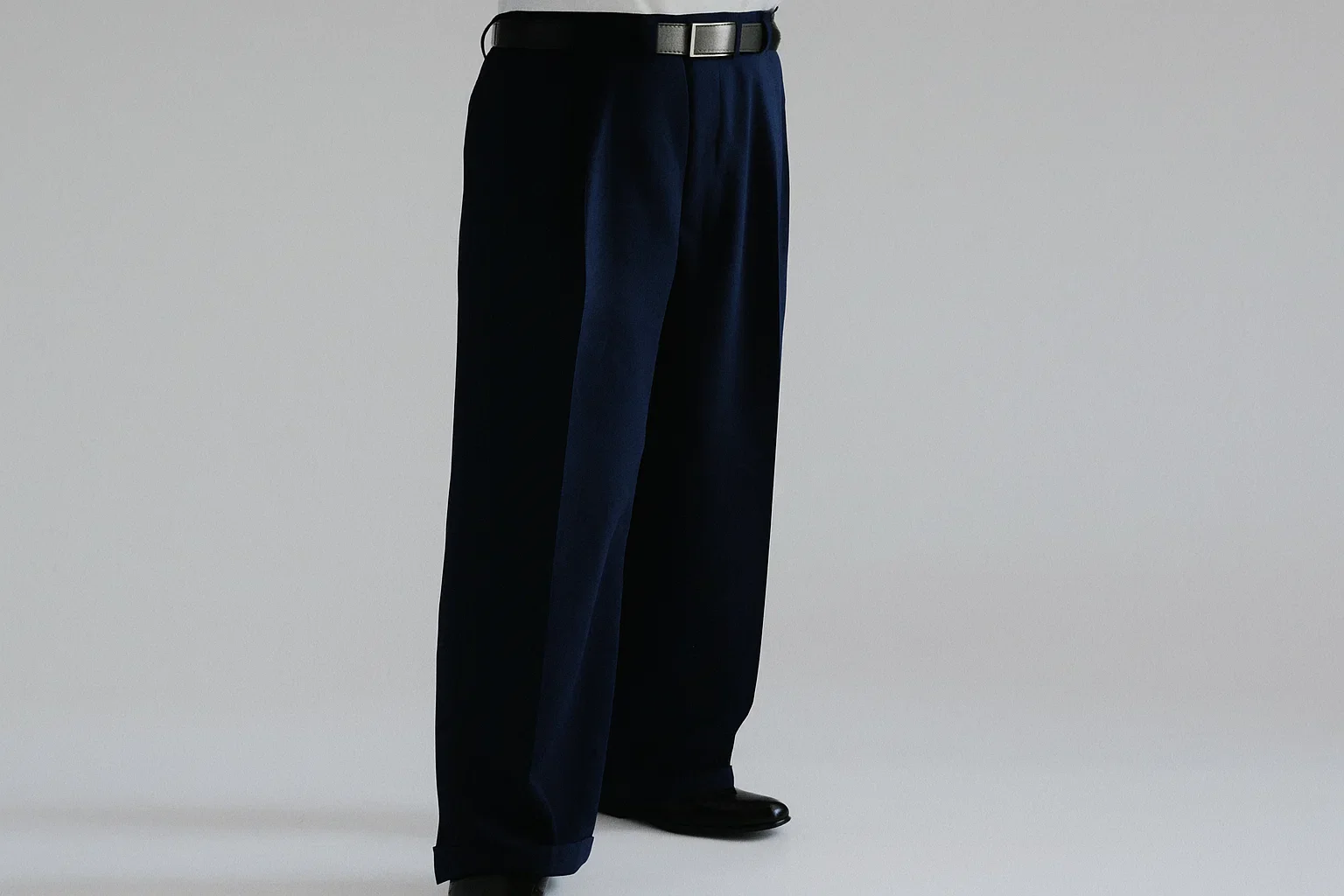 Blue Wide Leg Dress Pants Pleated Baggy Dress Trousers Unhemmed Unfinished Bottom - Cheap Priced Dress Slacks For Men On Sale - Image 10