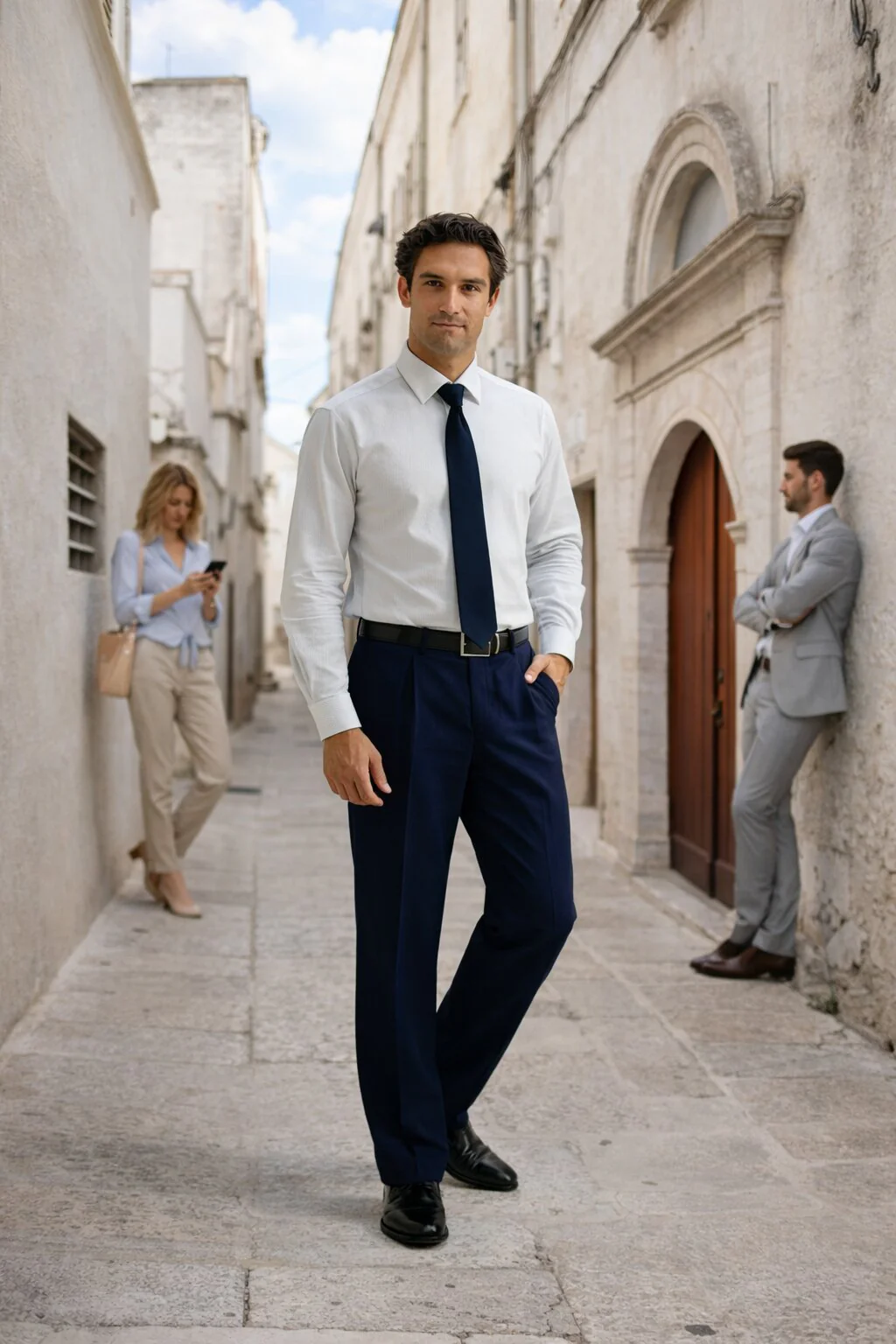 Blue Wide Leg Dress Pants Pleated Baggy Dress Trousers Unhemmed Unfinished Bottom - Cheap Priced Dress Slacks For Men On Sale - Image 6