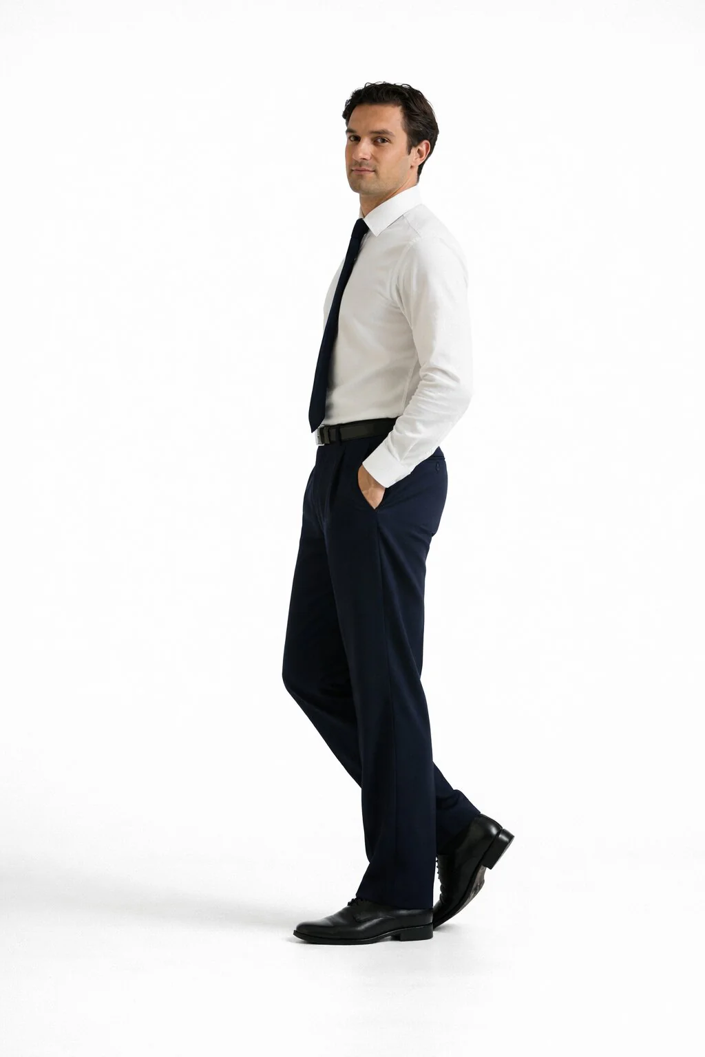 Blue Wide Leg Dress Pants Pleated Baggy Dress Trousers Unhemmed Unfinished Bottom - Cheap Priced Dress Slacks For Men On Sale - Image 9