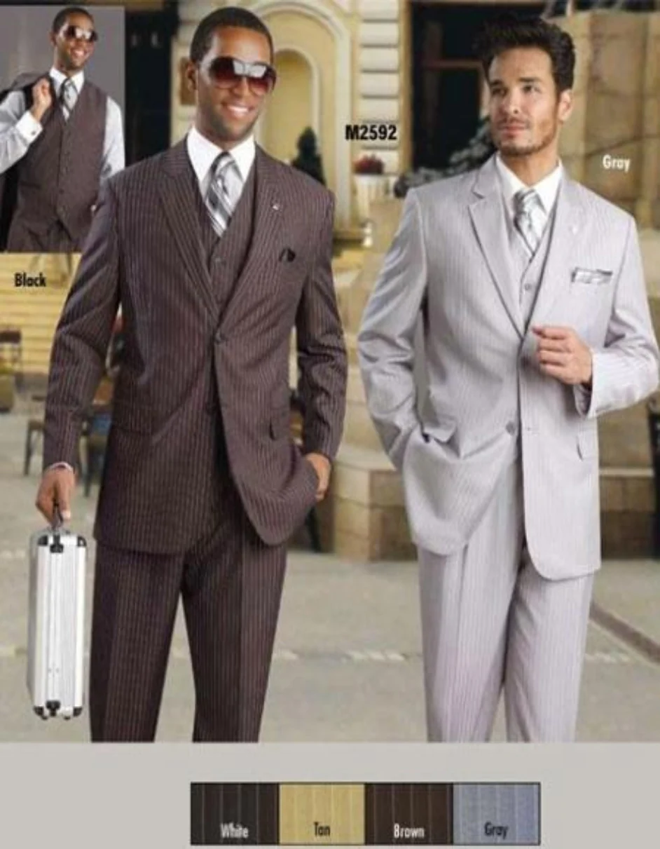 Bold With White Chalk Pronounce Pinstripe 2 Buttons Style Vested Available In 4 Colors - Three Piece Suit